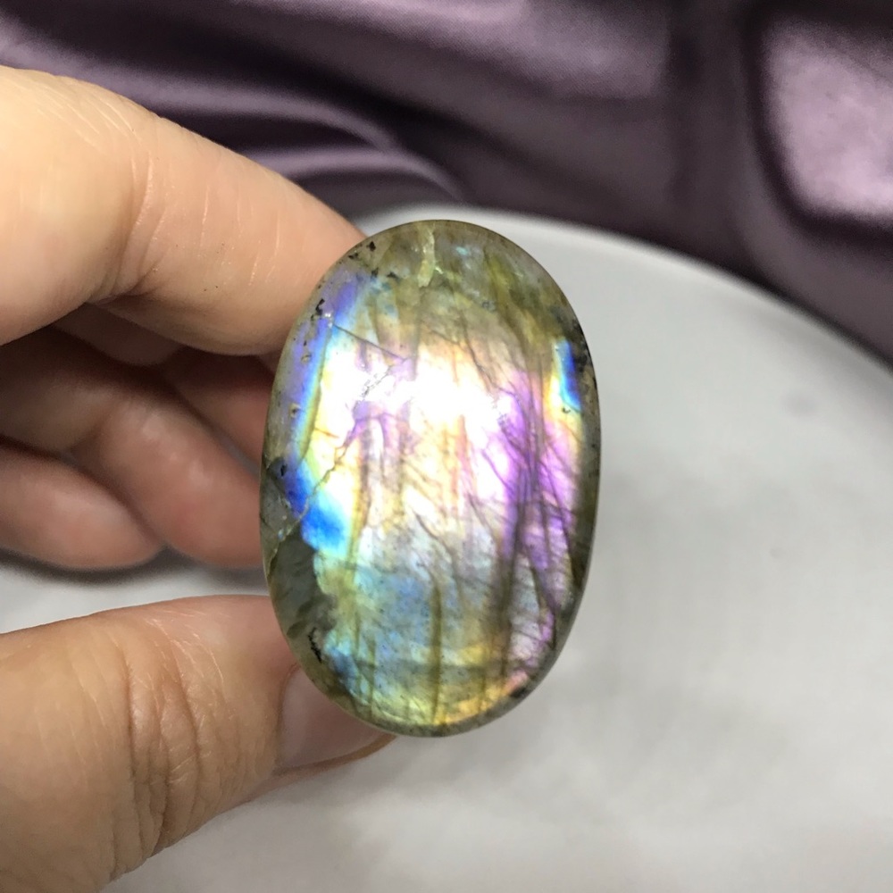 AAAA Labradorite Cabachon purple flash ring
